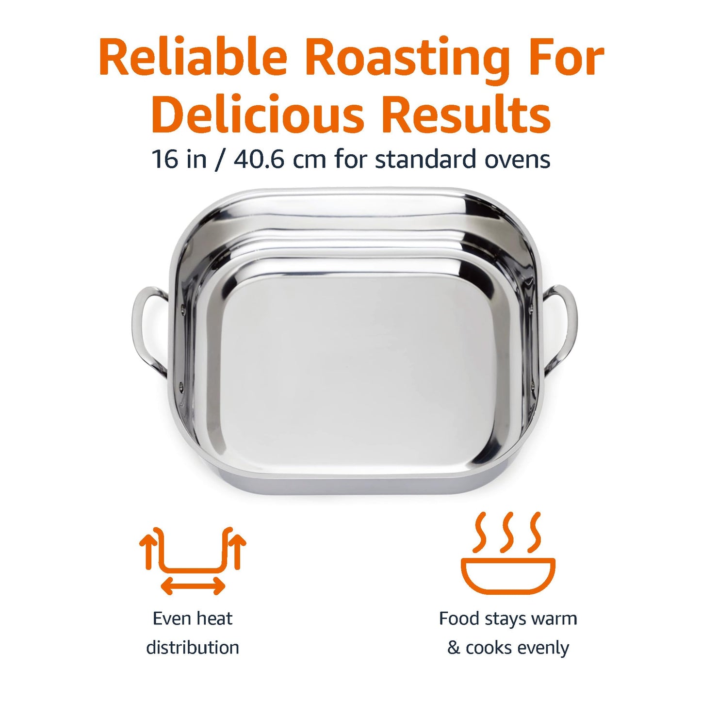 Amazon Basics Stainless Steel Rectangular Roasting Pan with Rack, 16 in