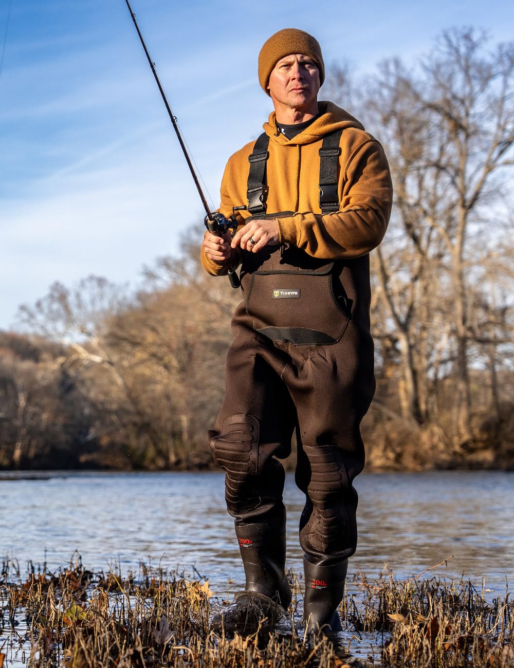 TIDEWE Neoprene Waders, Cleated Bootfoot Men Chest Waders, Waterproof Fishing & Hunting Chest Waders Brown Size 10