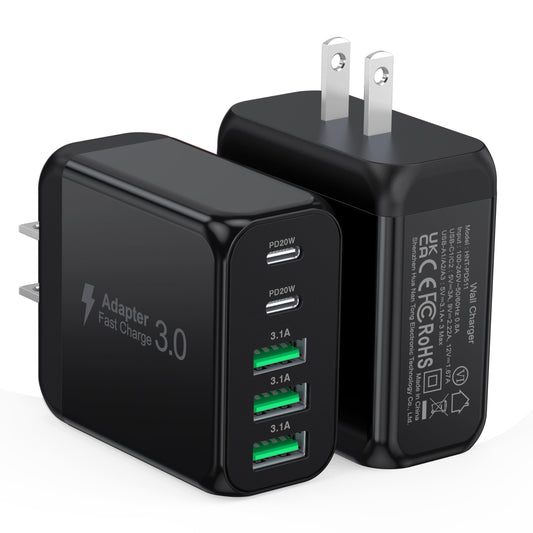 USB C Wall Charger Block, 2Pack 50W 5-Port C Charger Fast Charging Block PD Power Adapter +QC 3.0 Multiport Type C Box Brick Cube USB A Wall Plug for iPhone 16/15/14 Pro Max Plus, iPad,Samsung Galaxy