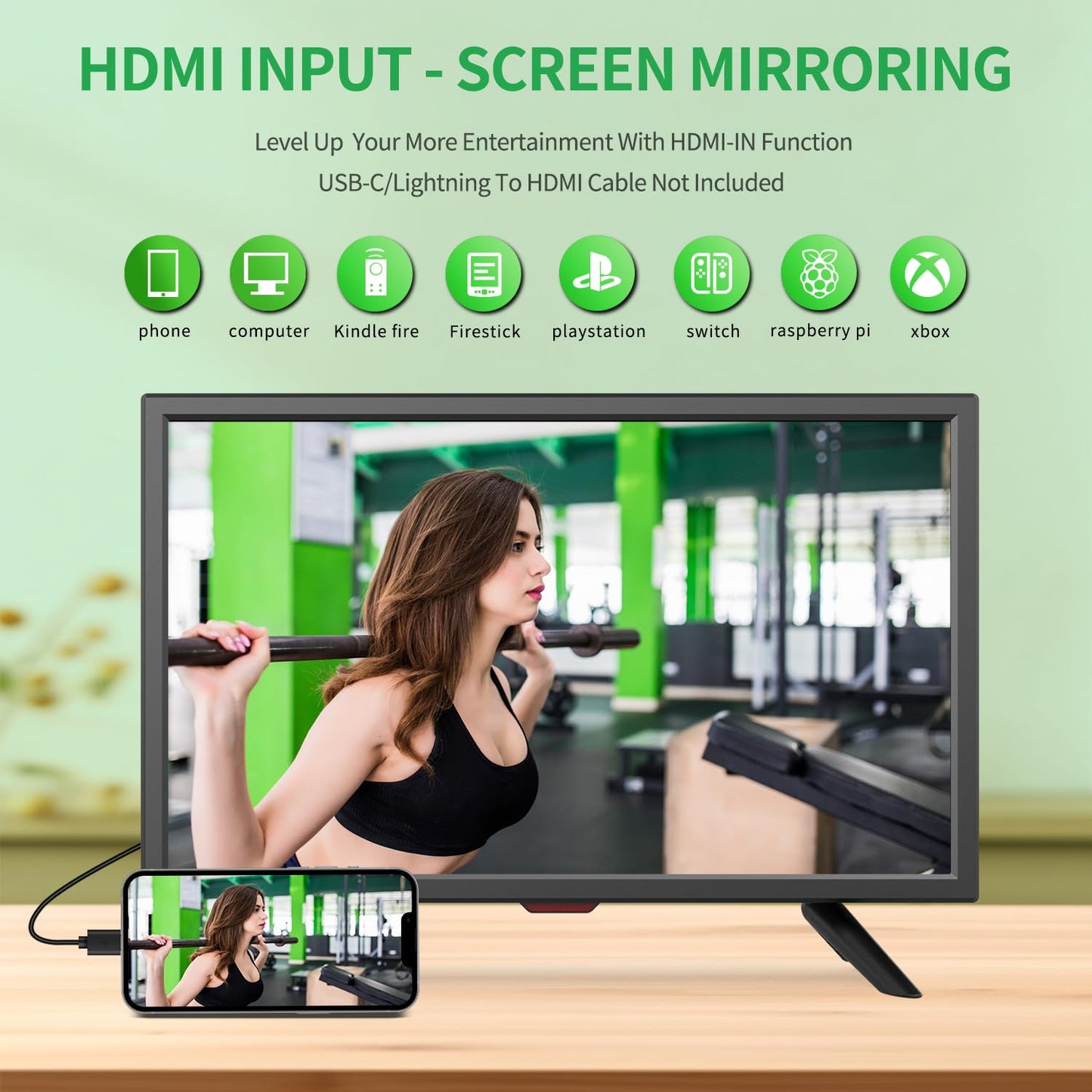 Jexiop TV 20 inch,Full Viewing Angles 1080P HD,Small Kitchen Wall-Mounted Digital TV-HDMI/USB Ports-Dual Power DC-12V& AC Adapter Inputs for Your Caravan & Bedrooms