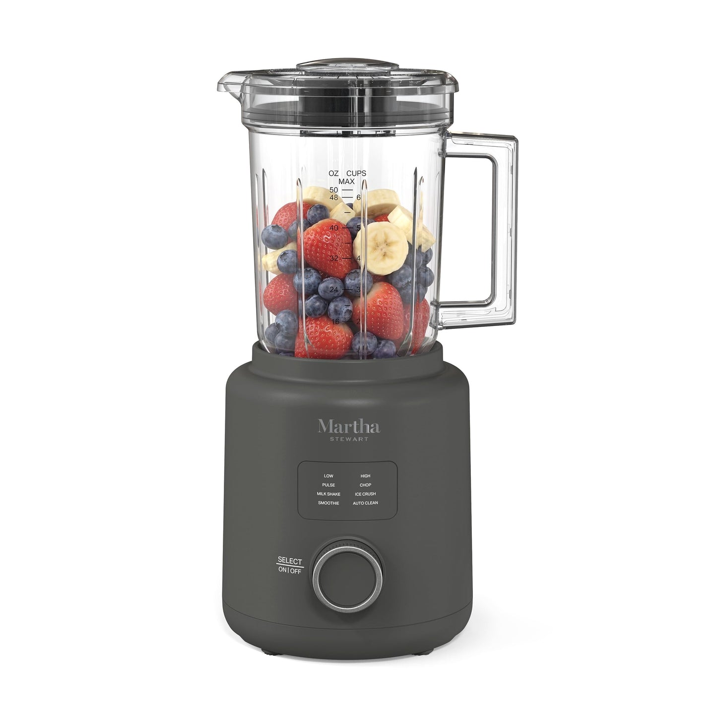 Martha Stewart 50oz Countertop Blender, Smoothie, Margarita & Ice Crushing Blender, BPA-Free Pitcher, 3 Speeds, 5 Presets, Auto-Clean Function, Dishwasher Safe, Stainless Steel Blades, Sky Blue