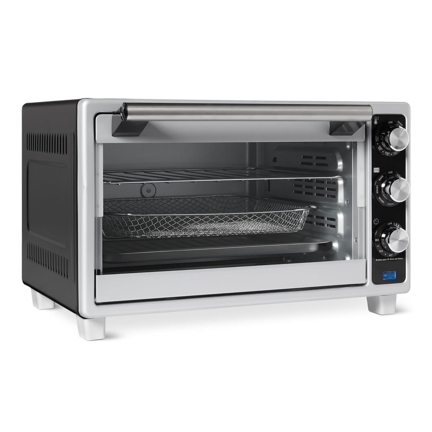 Amazon Basics 6-Slice 23-QT Toaster Oven with Built-In Air Fryer, 7-In-1 Cooking Options, 60-Min Timer & Adjustable Temperature (200°F - 450°F), With Accessories, 1500W, Stainless Steel, Silver/Gray