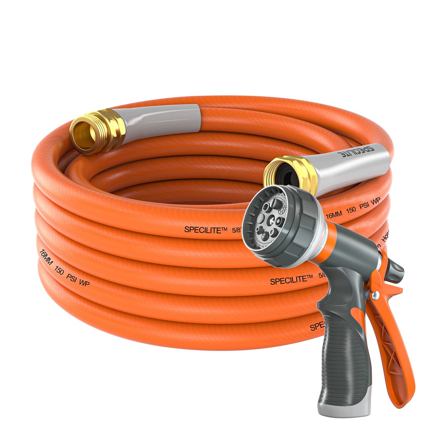 Garden Hose 50 ft x 5/8 in Heavy Duty, Flexible and Lightweight Water Hose, Burst 600 psi, Kink-less Hybrid Rubber Hose for Backyard, 3/4'' Brass Fittings