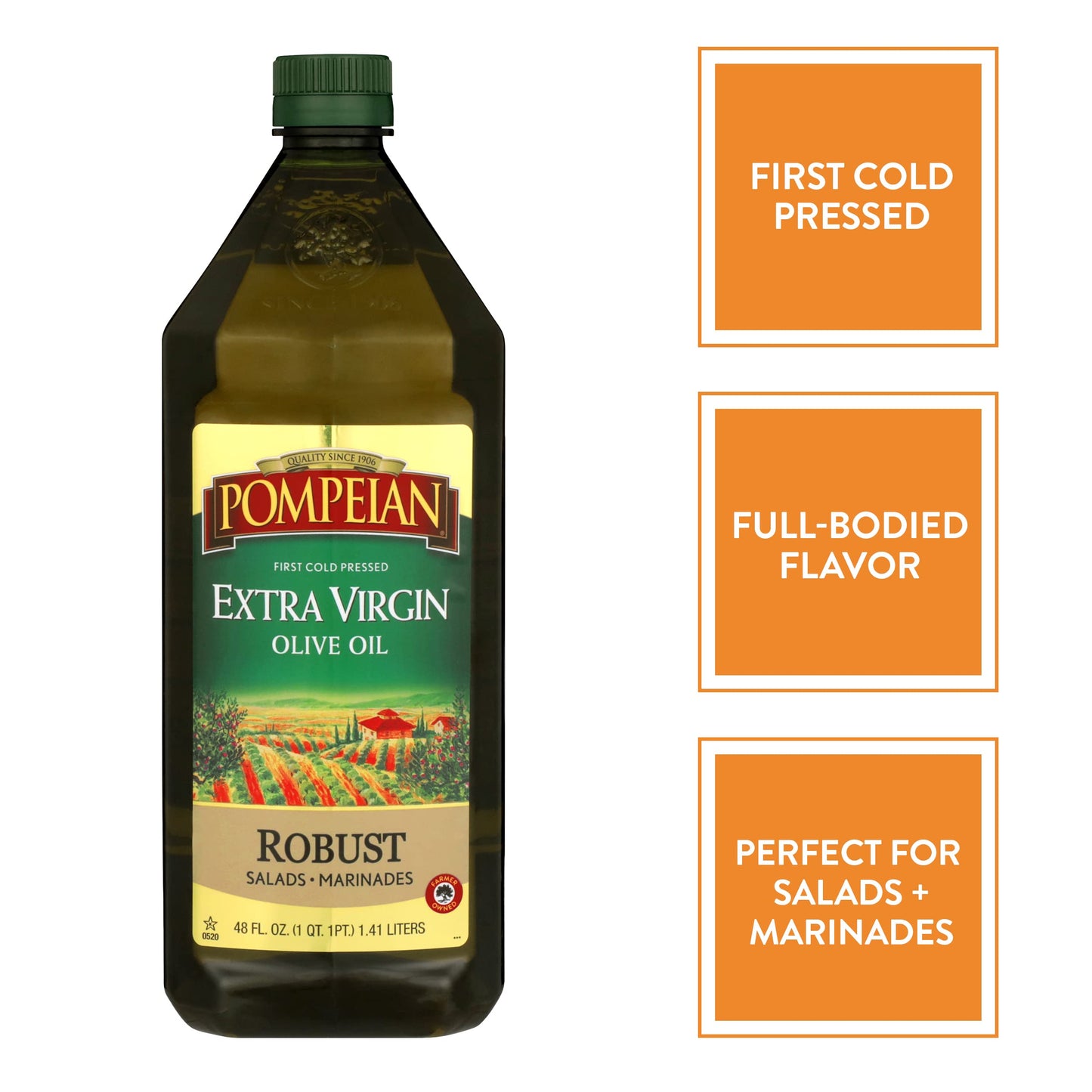 Pompeian Robust Extra Virgin Olive Oil, Contains Polyphenols, First Cold Pressed, 68 Fl Oz