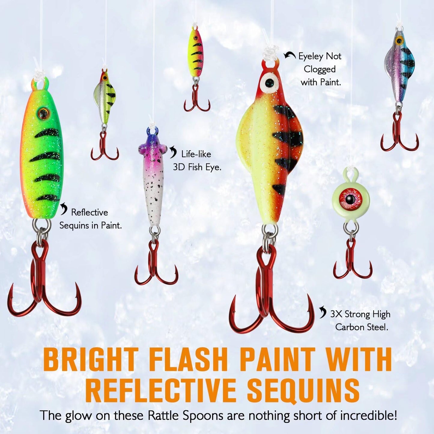 Dovesun Ice Fishing Jigs Ice Fishing Lures Kit Rattling Glow Ice Fishing Spoons for Bass Crappie Panfish Mens Fishing Gifts 15PCS/4PCS/3PCS