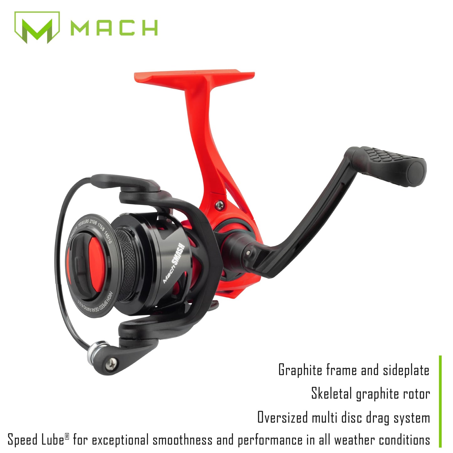Lew's MACH Smash Spinning Reel and Fishing Rod Combo, Premium IM6 Graphite Blank Fishing Rod, Right or Left-Hand Retrieve, Split-Grip Winn Dri-Tac Handle and EVA Base, Black/Neon Red