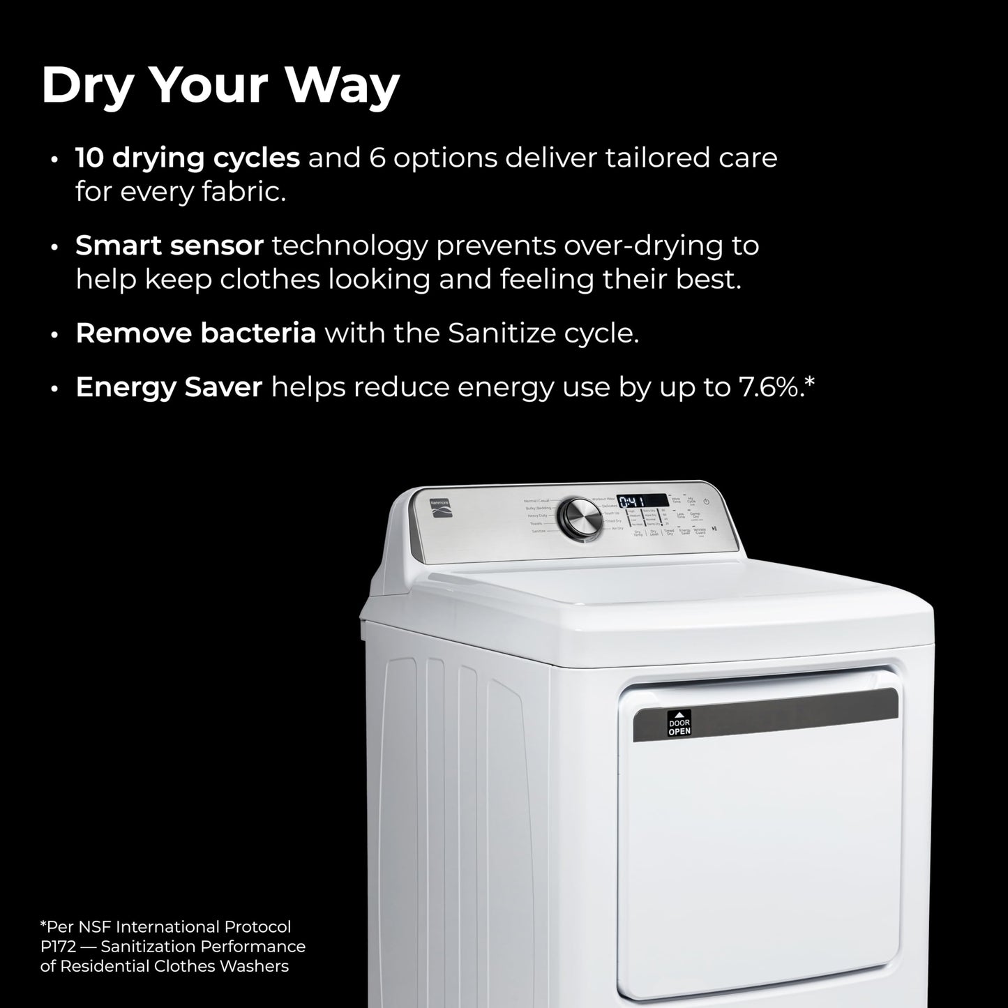 Kenmore 7.0 cu. ft. Front Load Gas Dryer-with Guard to Reduce Wrinkles & Static-Sanitize and Smart Sensor Drying-LED, White