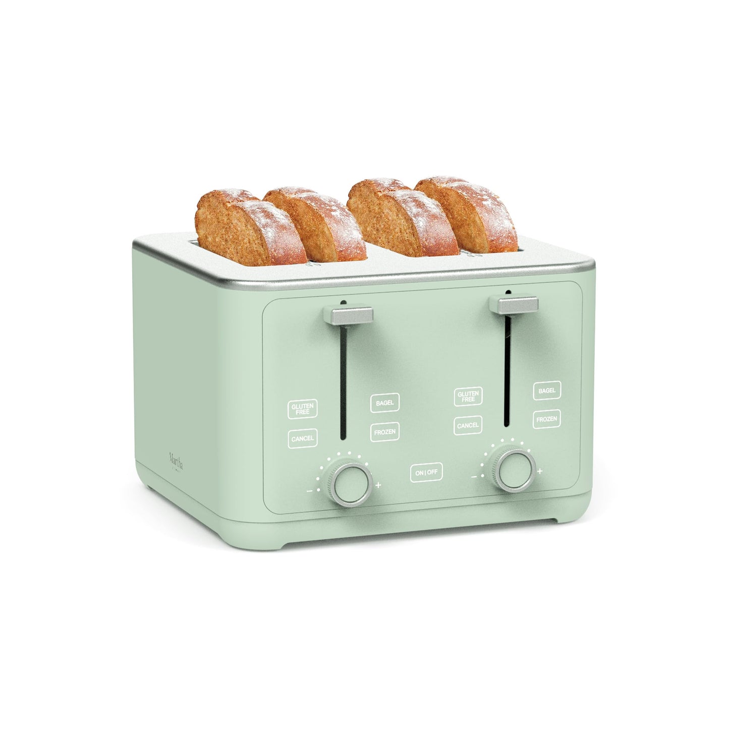 Martha Stewart 4 Slice Toaster, 10 Shade Settings with Defrost, Cancel, Bagel & Gluten-Free, Extra-Wide Self-Centering Slots for Waffles, Artisan Bread, Removable Crumb Tray, Cord Wrap,1800W, Honeydew