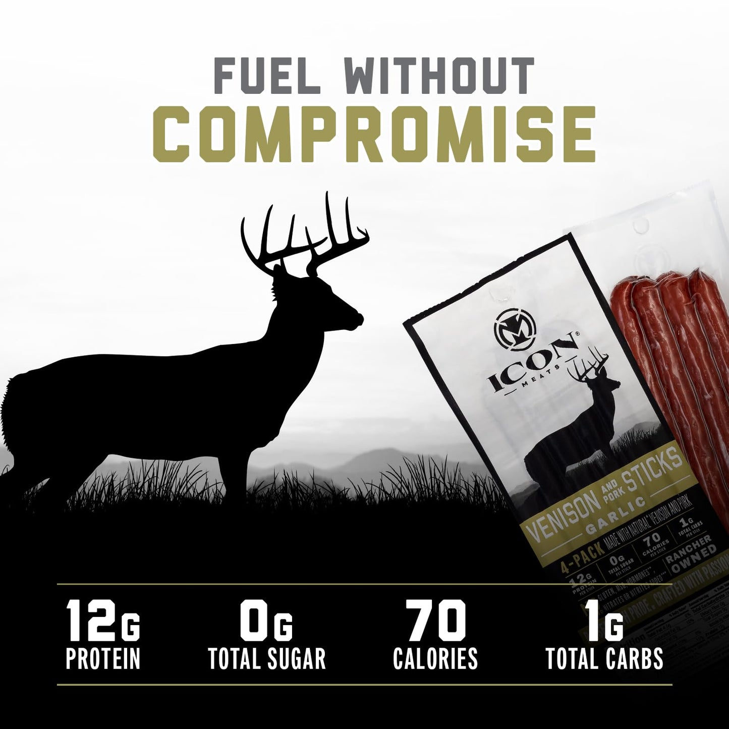 ICON Meats Snack Sticks Sampler - Assorted Flavors of Bison, Elk, Venison and Pork Jerky Sticks - 24 Pack of Individually Wrapped Meat Sticks, 6 Per Flavor – USDA Approved, All Natural Artisan Meats