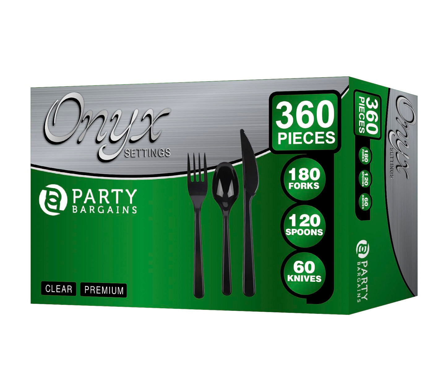 Party Bargains Disposable Cutlery set, SAPPHIRE Design, Clear Color, 360 Pieces: 180 Forks, 120 Spoons, 60 Knives
