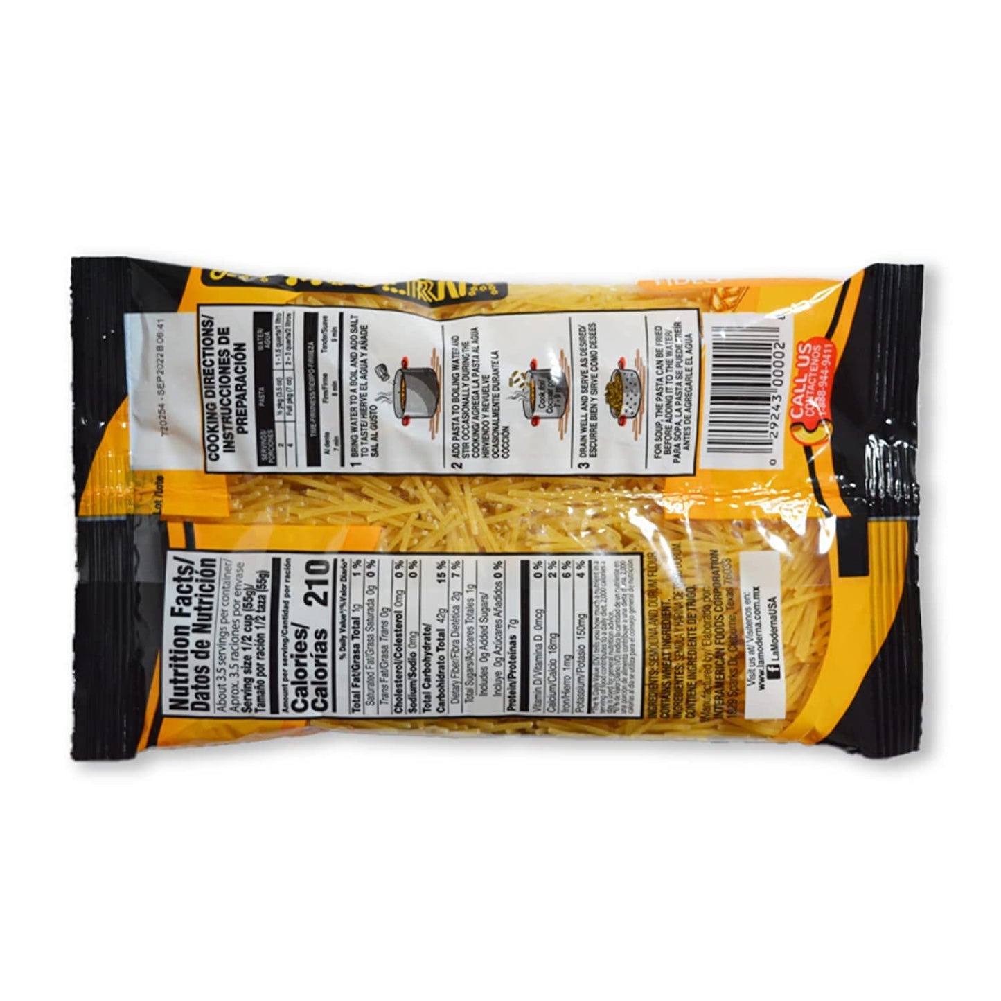 LA MODERNA, Noodles, Pasta, Made with Durum Wheat Grits, Enriched with Vitamins and Iron, 7 oz, Pack of 20