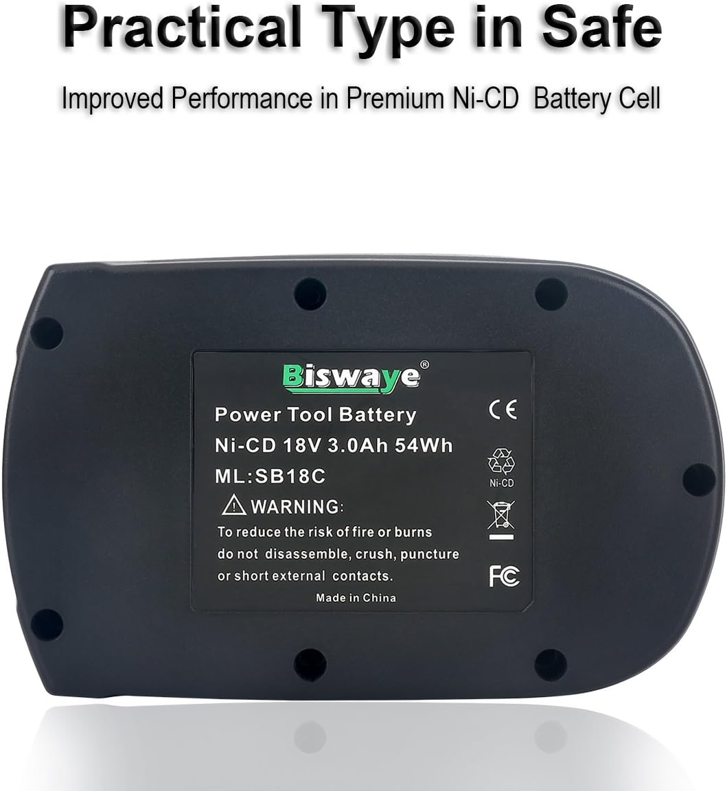 Biswaye 2Pack 18V Battery SB18C SB18A SB18B Compatible with Skil 18V Ni-Cd Cordless Tools 2810 2888 2887 2895 2897 2898 4570 5850 5995 7305 9350, 3.0Ah