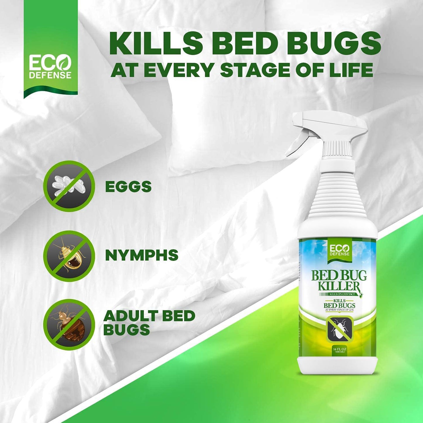 Eco Defense Bed Bug Killer - Bed Bug Spray & Dust Mite Spray - Natural Treatment - 16 oz