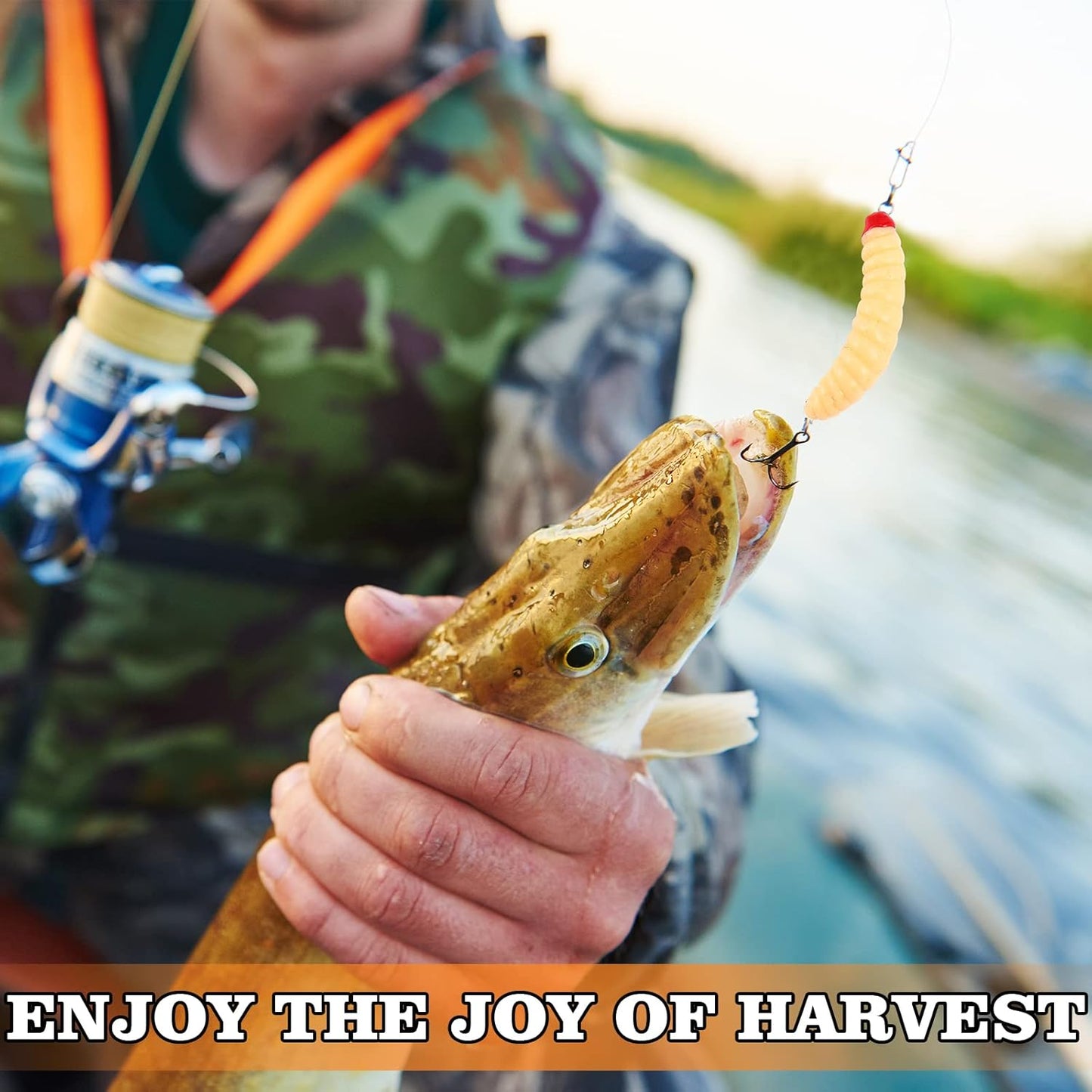 Fabbay 200 Pcs 20mm Soft Maggot Baits Fake Bread Worms for Fishing Lures for Artificial Wax Worms Gross Plastic Worms for Freshwater Saltwater Lake Trout Ice Fishing Lure