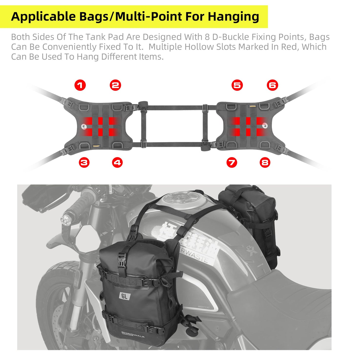 Rhinowalk Motorcycle Tail Bag Motorbike Side Bag 8L Full Waterproof Motor Saddle Pannier Bag Rear Rack Trunk Professional Motor Accessories-Black