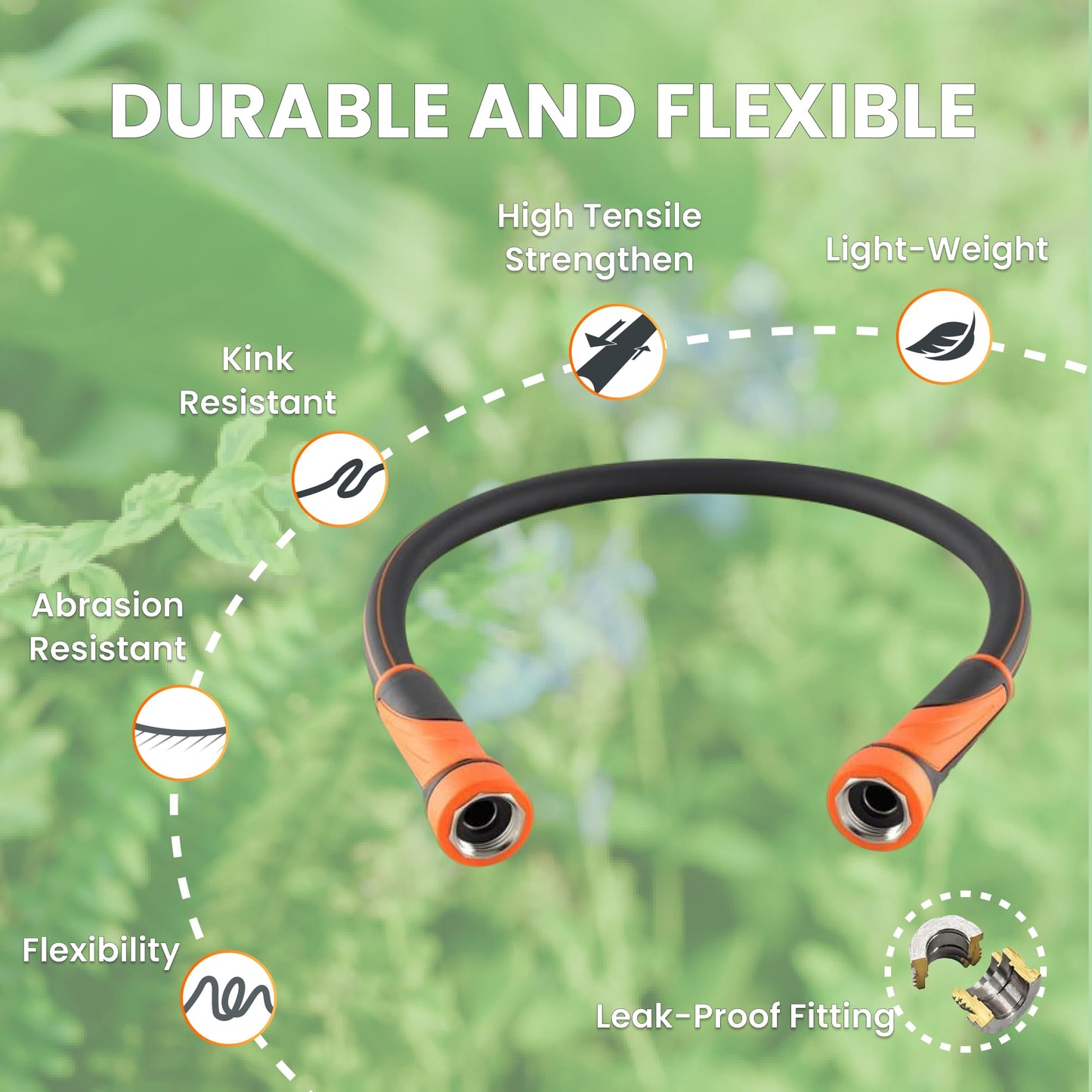 Giraffe Tools Garden Hose 50ft x 5/8", Water Hose Heavy Duty, Flexible, Lightweight Hybrid Hose with Swivel Handle, Male to Female Fittings, Burst 600 PSI