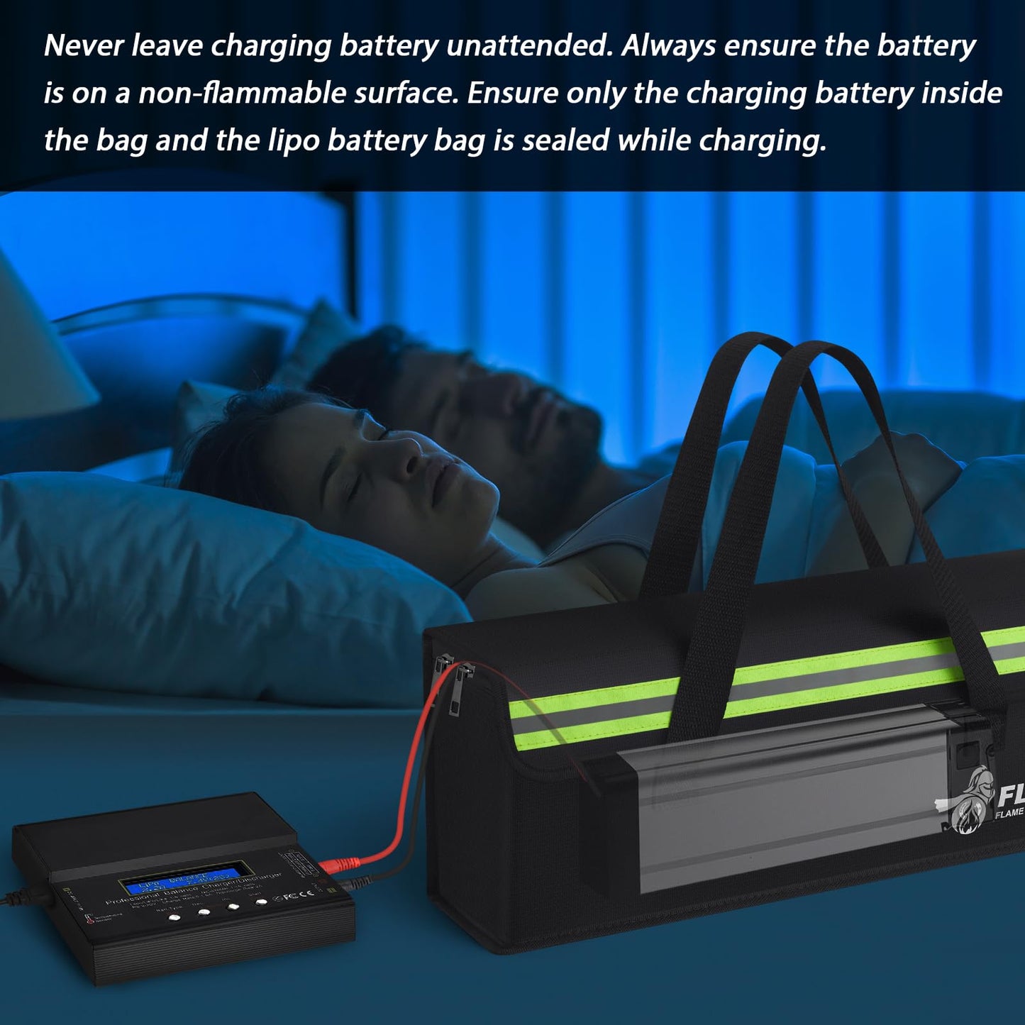 FLASLD E-Bike Battery Bag Fireproof Safe Charging Bag Explosionproof Lipo Battery Bag Large Capatity for Storage Charging (16 x 4.3 x 5in)