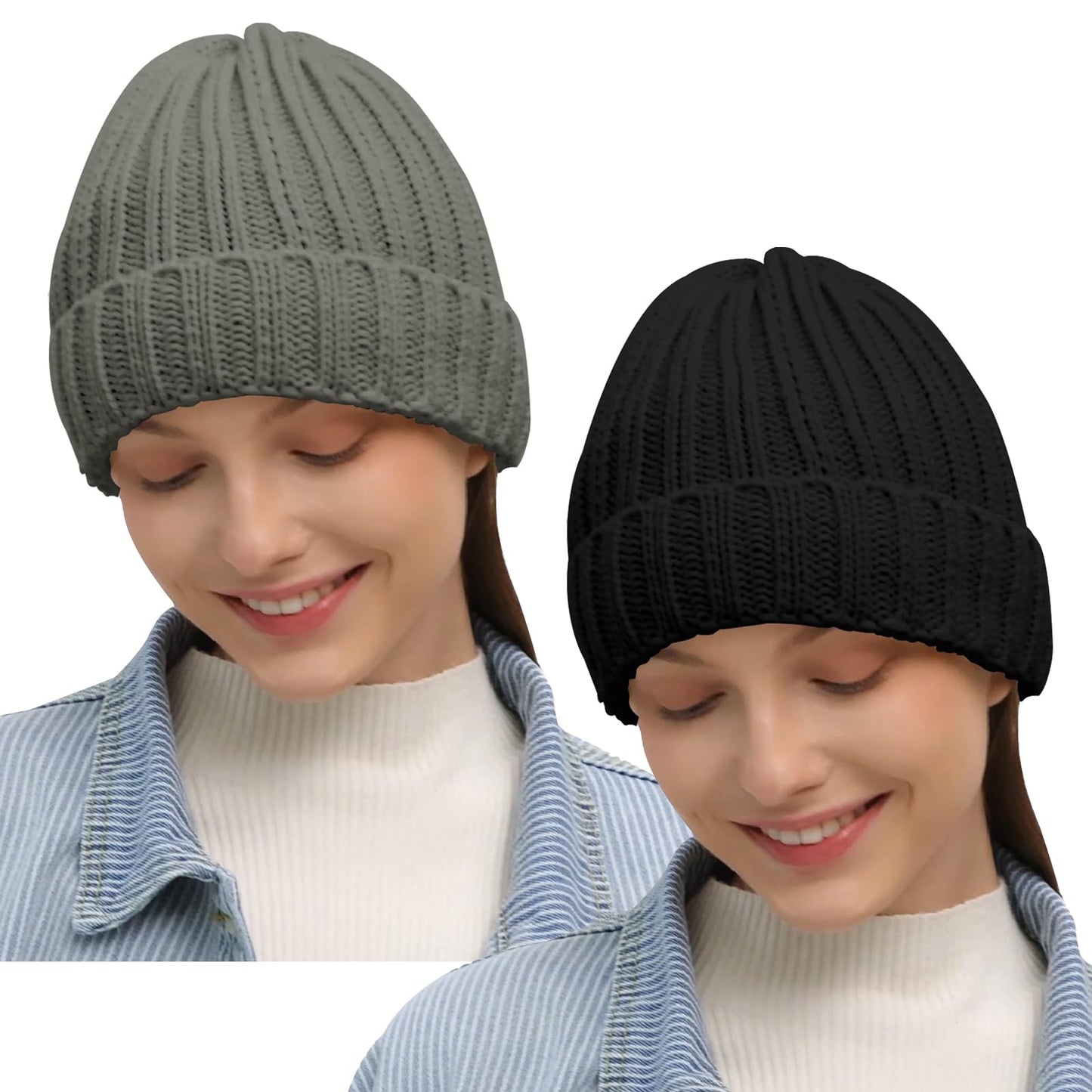 Rosoz Winter Hats for Women Warm Thick Soft Stretch Cable Knit Beanie Skully Cap for Cold Weather