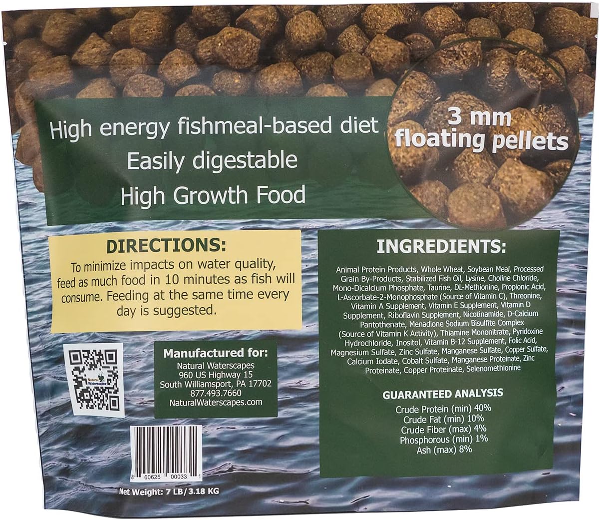 Natural Waterscapes Game Fish Food Variety | Pond and Lake Fish Food Pellets | 7 lb Resealable Bag | Feed to Bass, Bluegill, Trout | Floating Pellets