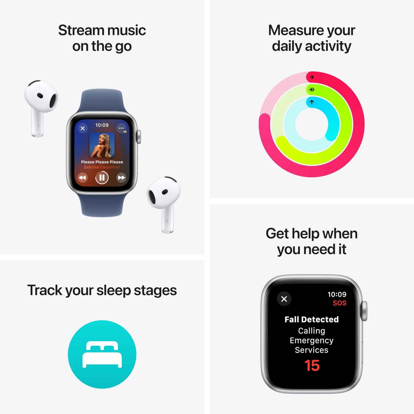 Apple Watch SE (2nd Gen) [GPS 44mm] Smartwatch with Silver Aluminum Case with Blue Cloud Sport Loop One Size. Fitness and Sleep Trackers, Crash Detection, Heart Rate Monitor, Carbon Neutral