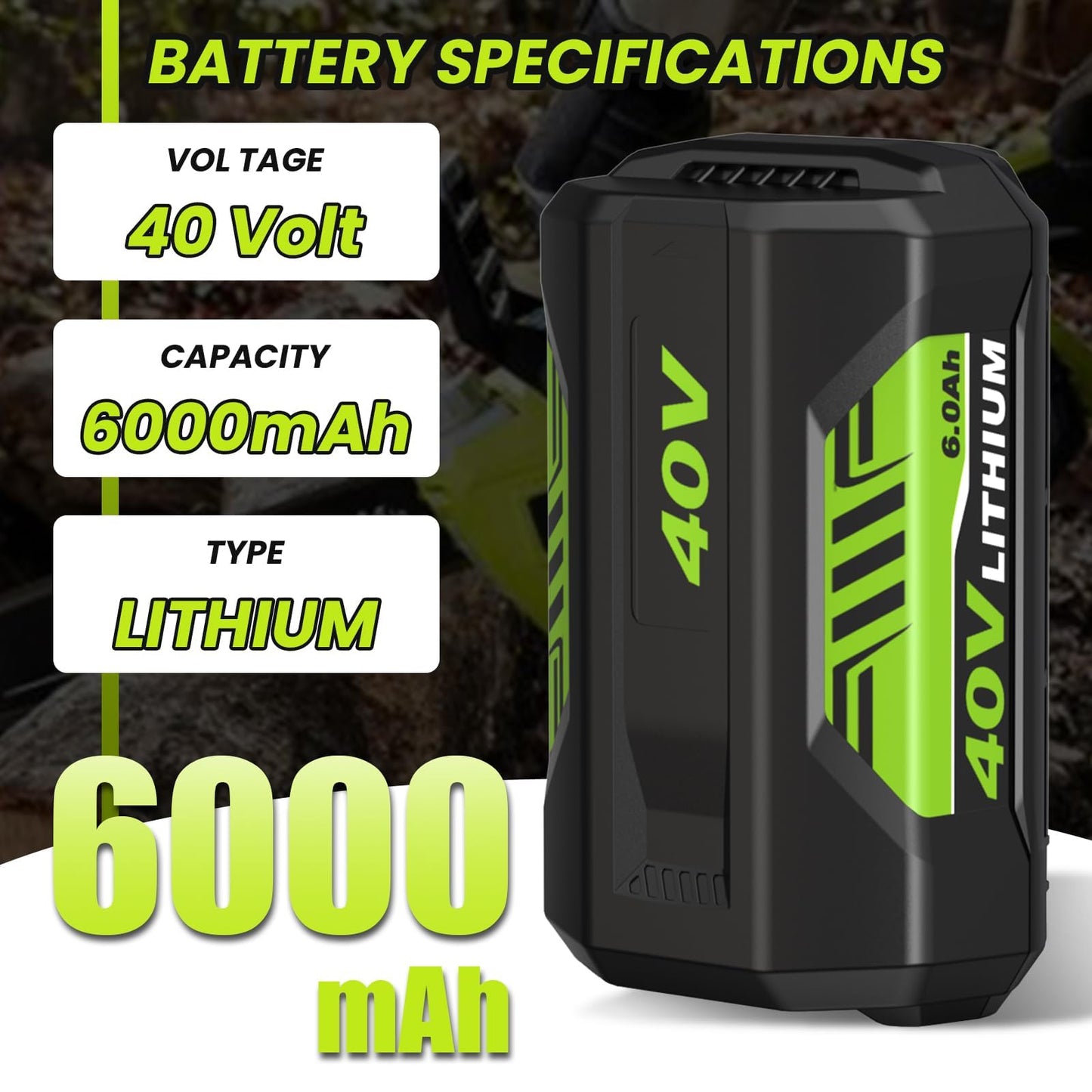 2Pack 40v 6000mAh Replacement for Ryobi 40V Battery 6.0Ah Compatible with Ryobi 40 Volt Battery Lithium OP4026A OP4015 OP4040 OP40201 OP4050A OP4015 OP40261 OP4030 OP40401 OP4060 Power Tools (Green)