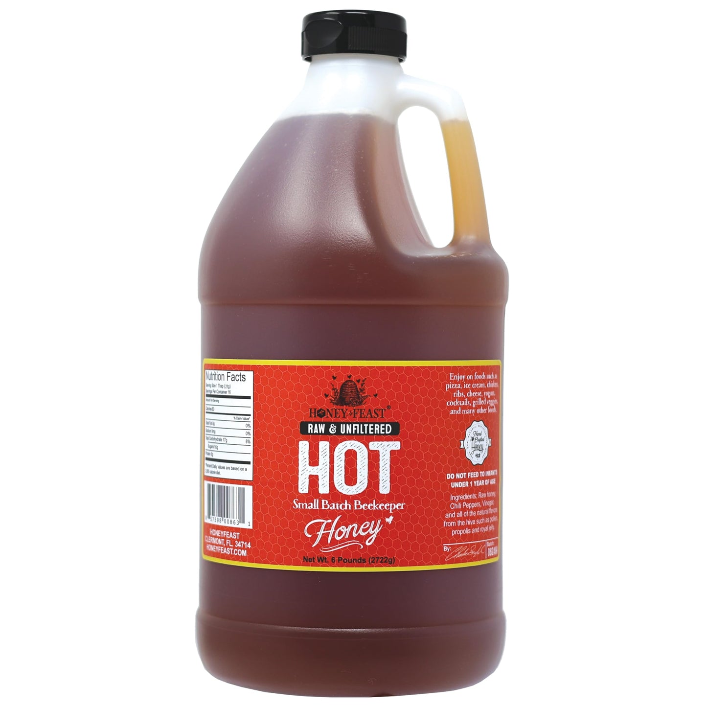 HONEY FEAST Wildflower Honey - 6 Pounds (1/2 Gallon) Bulk Honey, All Natural, Unfiltered, Unheated Honey, Perfect for Sweetening & Baking