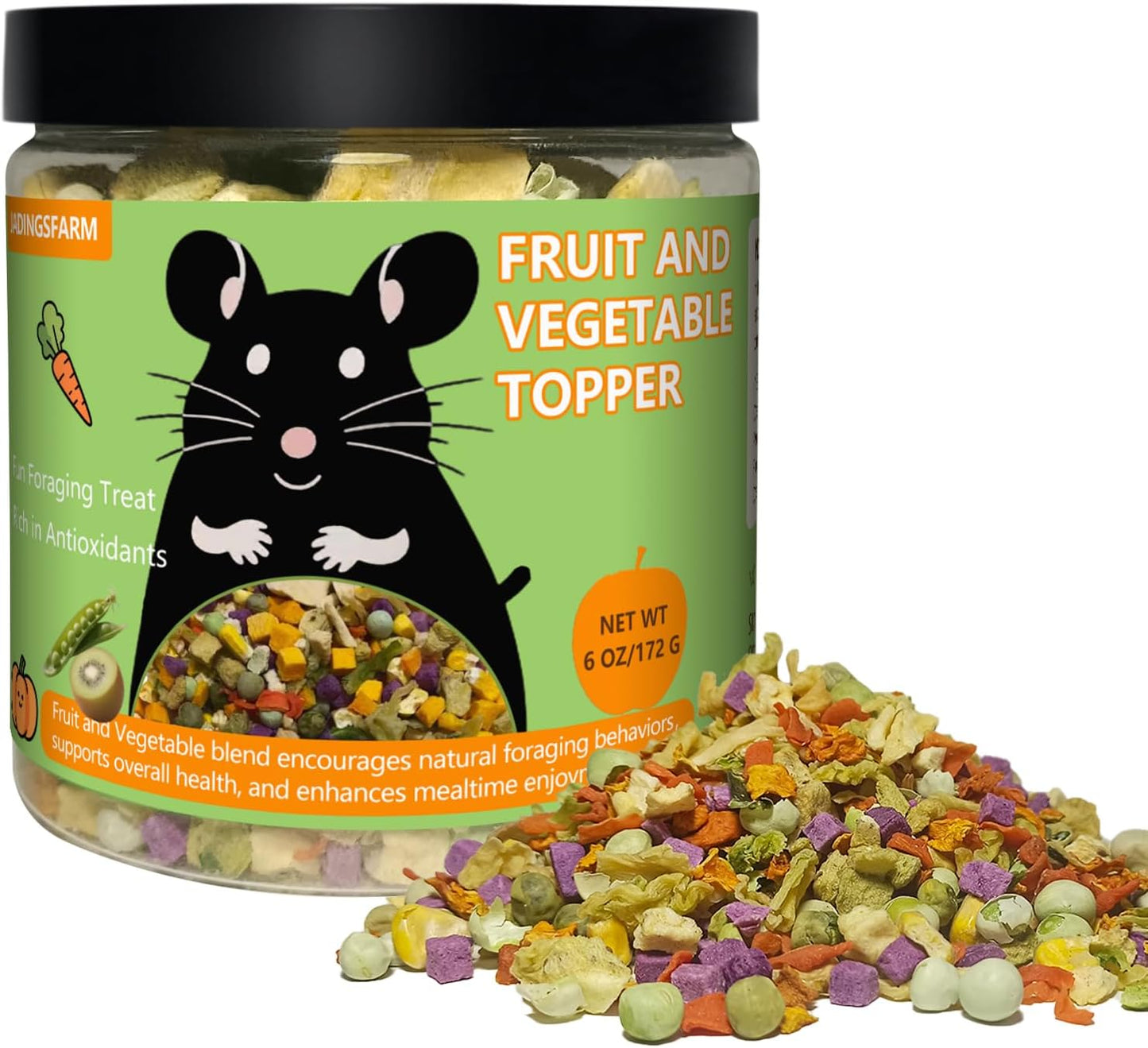 Natural Fruit & Veggie Mix - 6oz Freeze-Dried Treats for Hamsters, Guinea Pigs, Chinchillas - Supports Healthy Digestion and Teeth,Daily Snack