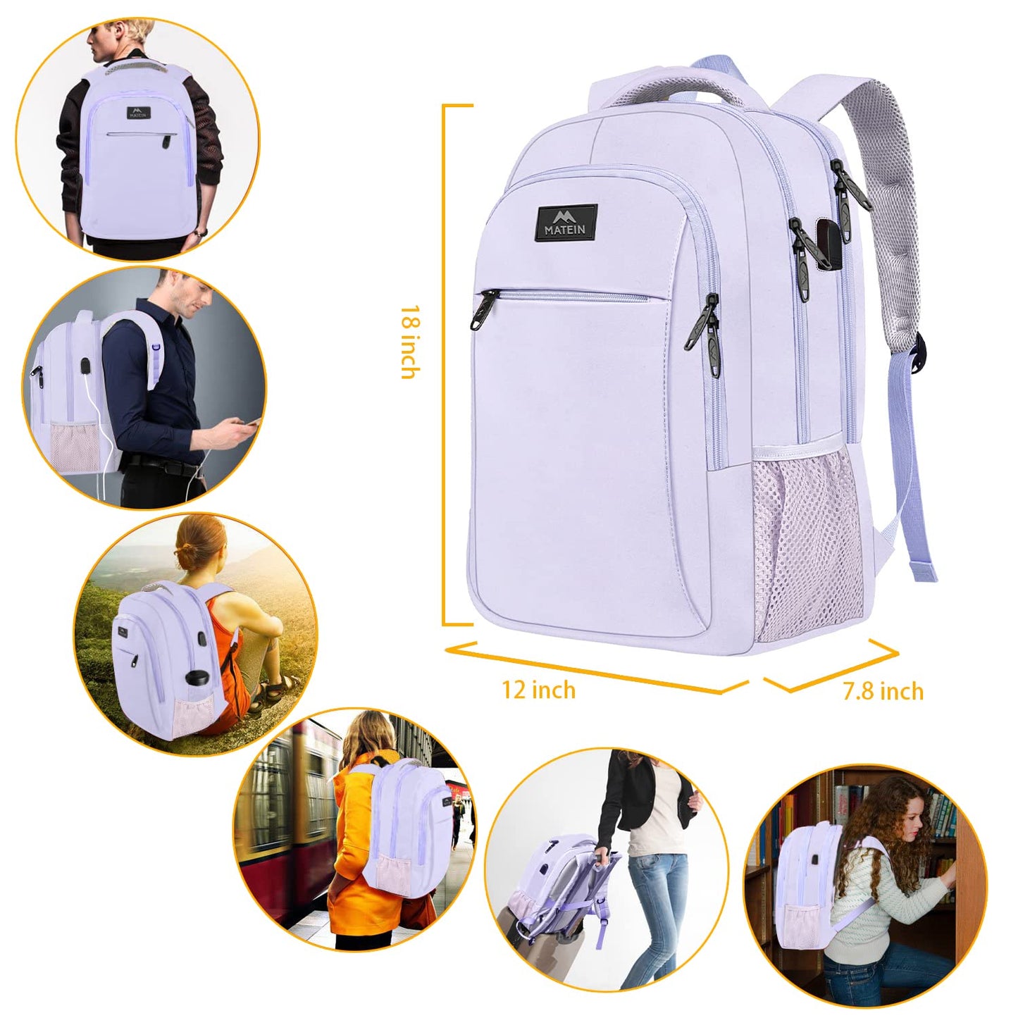 MATEIN Travel Laptop Backpack, Business Anti Theft Slim Sturdy Laptops Backpack with USB Charging Port, Water Resistant College School Computer Bag Gift for Men & Women Fits 15.6 Inch Notebook, Grey