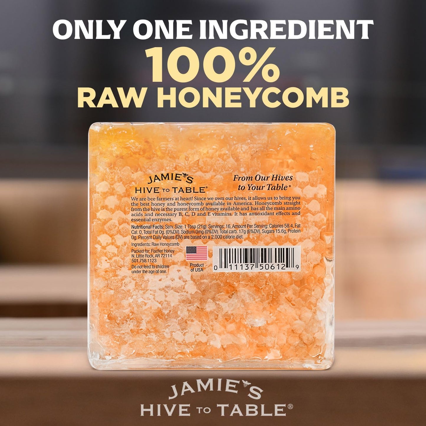 Jamie's Hive To Table 100% Raw Honeycomb, 12 Oz – All-Natural Pure Georgia Honeycomb, No Additives or Preservatives, Non-GMO