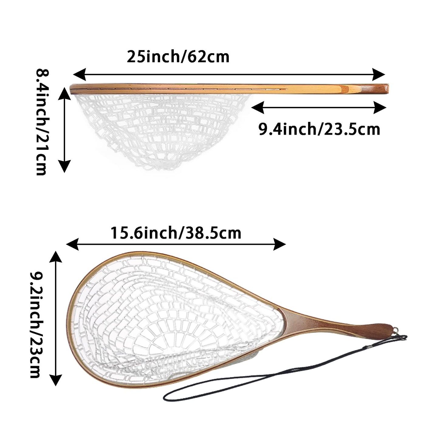 Aventik Wooden Fly Fishing Landing Net with Rubber Ghost Mesh and Magnetic Release - Catch & Release Friendly