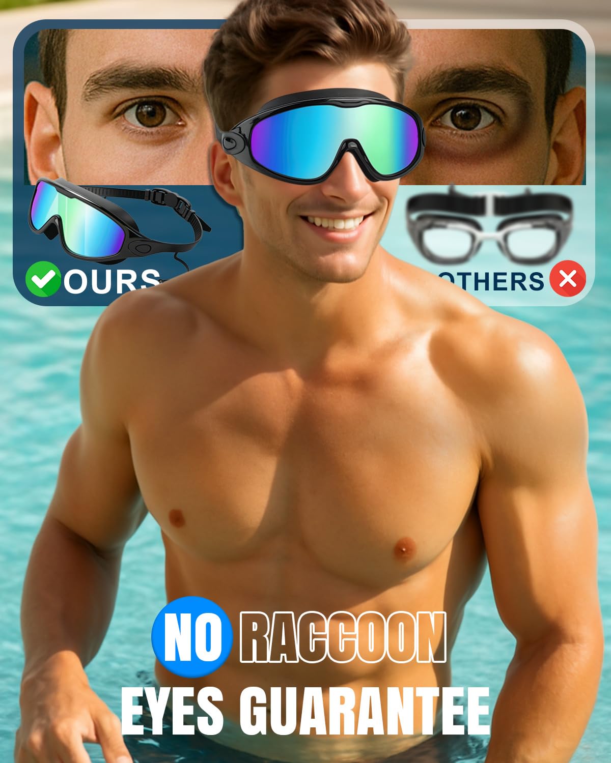 Swim Goggles 2 Pack, Wide View Anti Fog&UV Swimming Goggles for Audlt, No Leaking Swim Glasses for Men Women Youth