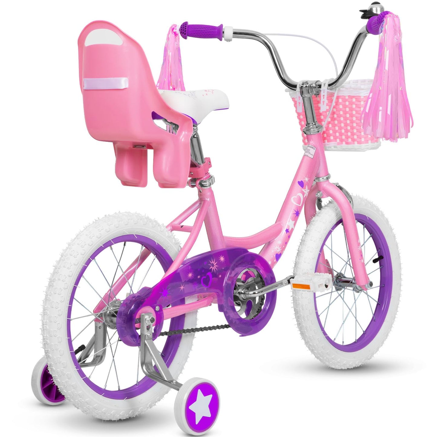WEIZE Girls Bike for 3-12 Years Old Kids, 14 16 20 Inch Kids Bike with Training Wheels, Streamers, Basket and Doll Seat, Children Bicycles with Coaster Brake, Pink