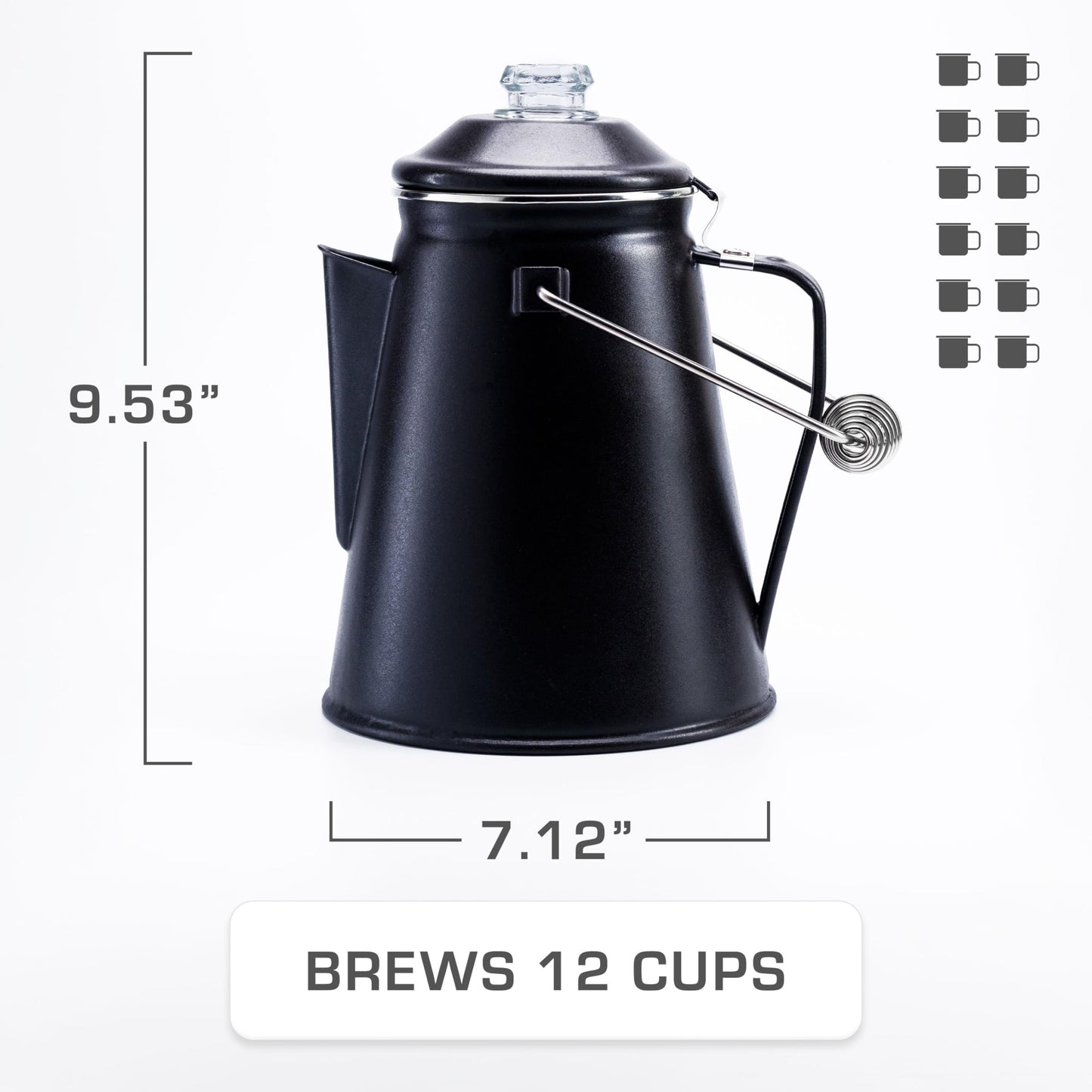 COLETTI Classic Percolator Coffee Pot — Coffee Percolator, Camping Kettle – The Original Camping Coffee Pot, Now Modernized – For Campsite Brewmasters Everywhere [Black Enamel, 12 Cup]