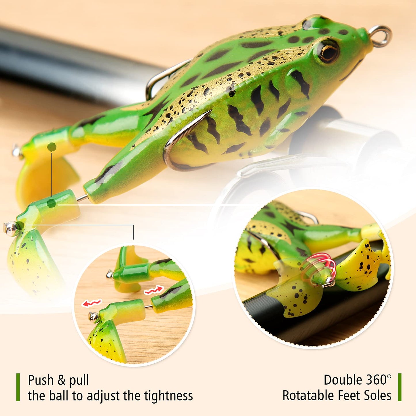 Topwater Frog Lure Bass Trout Fishing Lures Kit Set Realistic Prop Frog Soft Swimbait Floating Bait with Weedless Hooks for Freshwater Saltwater