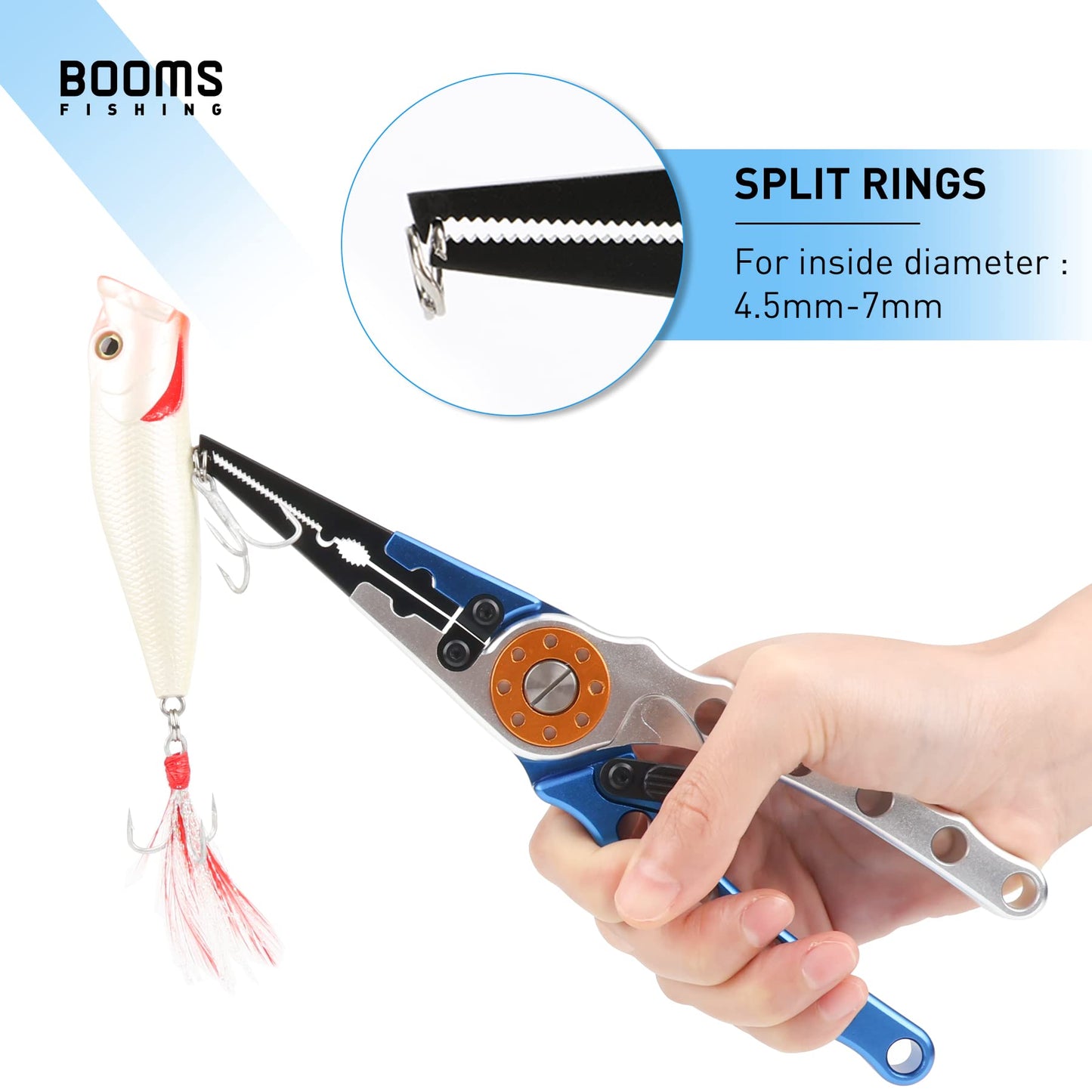 Booms Fishing X1 Aluminum Fishing Pliers Saltwater, Surf Fishing Tackle Kit, Fishing Multitool Hook Remover Braided Fishing Line Cutting and Split Ring with Coiled Lanyard and Sheath