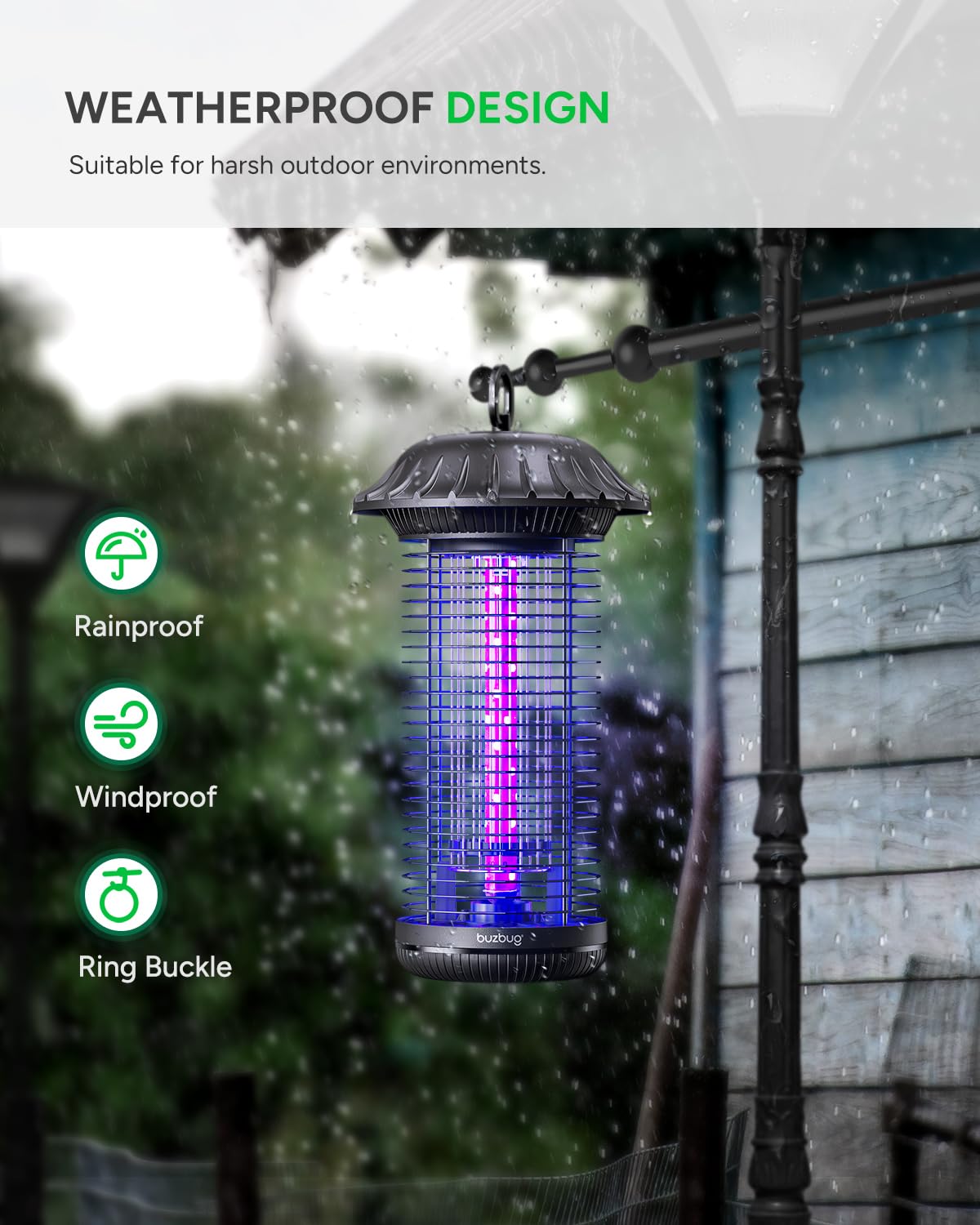 LED Bug Zapper Indoor Outdoor, 10 Years Lifespan, 6.5ft Power Cord, IPX4 Waterproof, High-Voltage, Mosquito Zapper, Fly Trap Mosquito Trap, Fly Killer Fly Zapper -MO008C