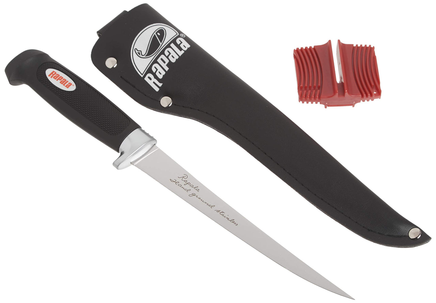 Rapala 7 1/2 Inch Soft Grip Fillet Knife / Single Stage Sharpener / Sheath