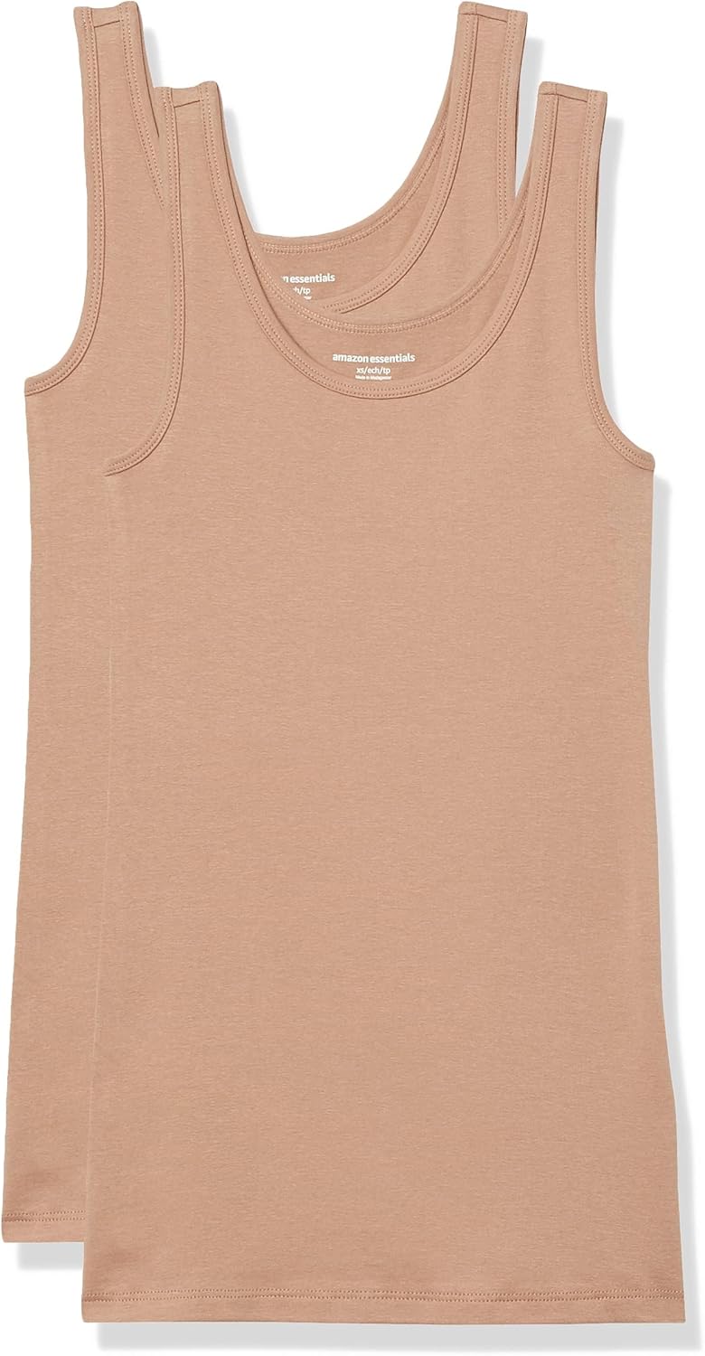Amazon Essentials Women's Slim-Fit Scoop Neck Tank Top, Pack of 2