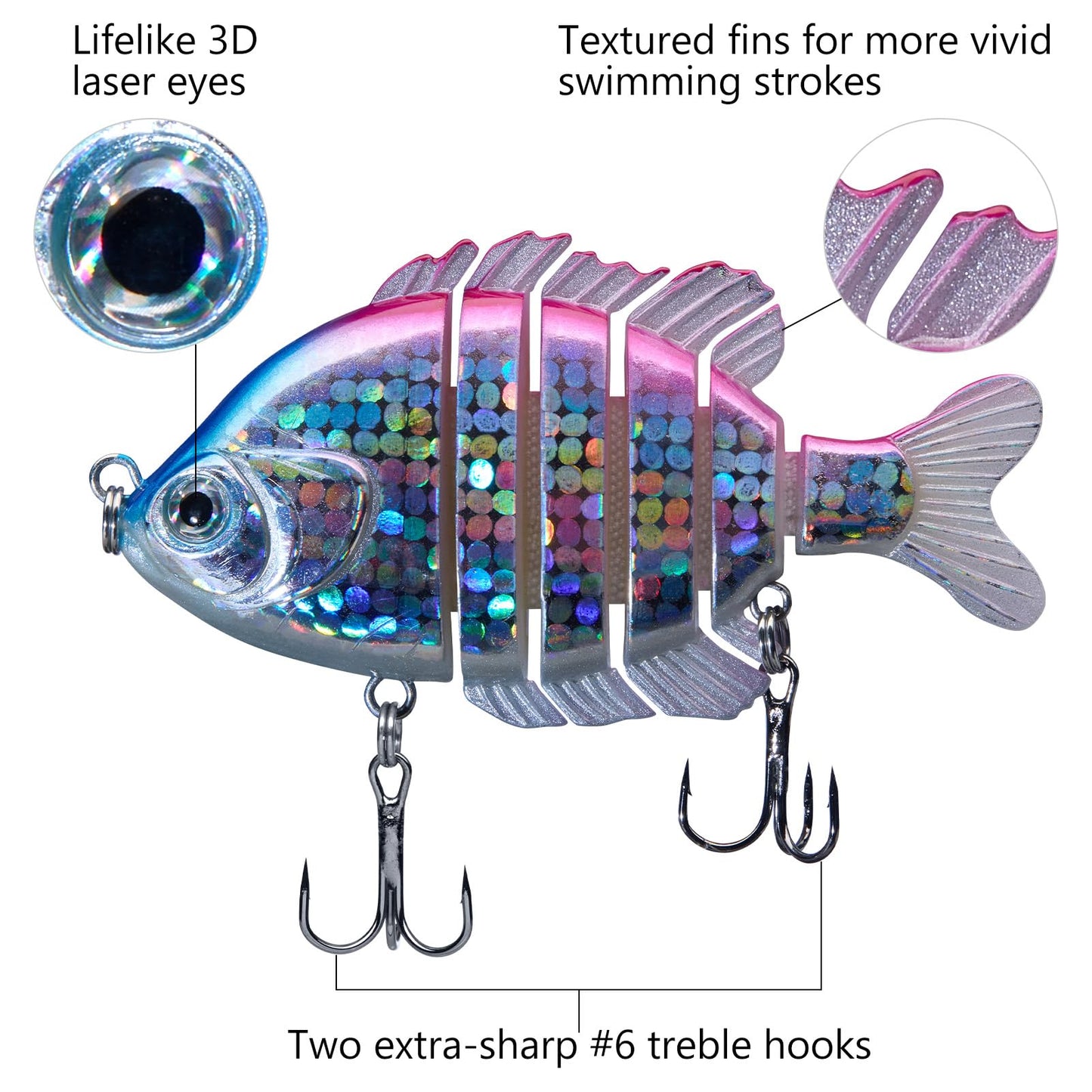BASSDASH SwimPanfish Multi Jointed Panfish Bluegill Swimbaits Hard Topwater Bass Lures Fishing Lure Crank Saltwater 3.5in/0.85oz
