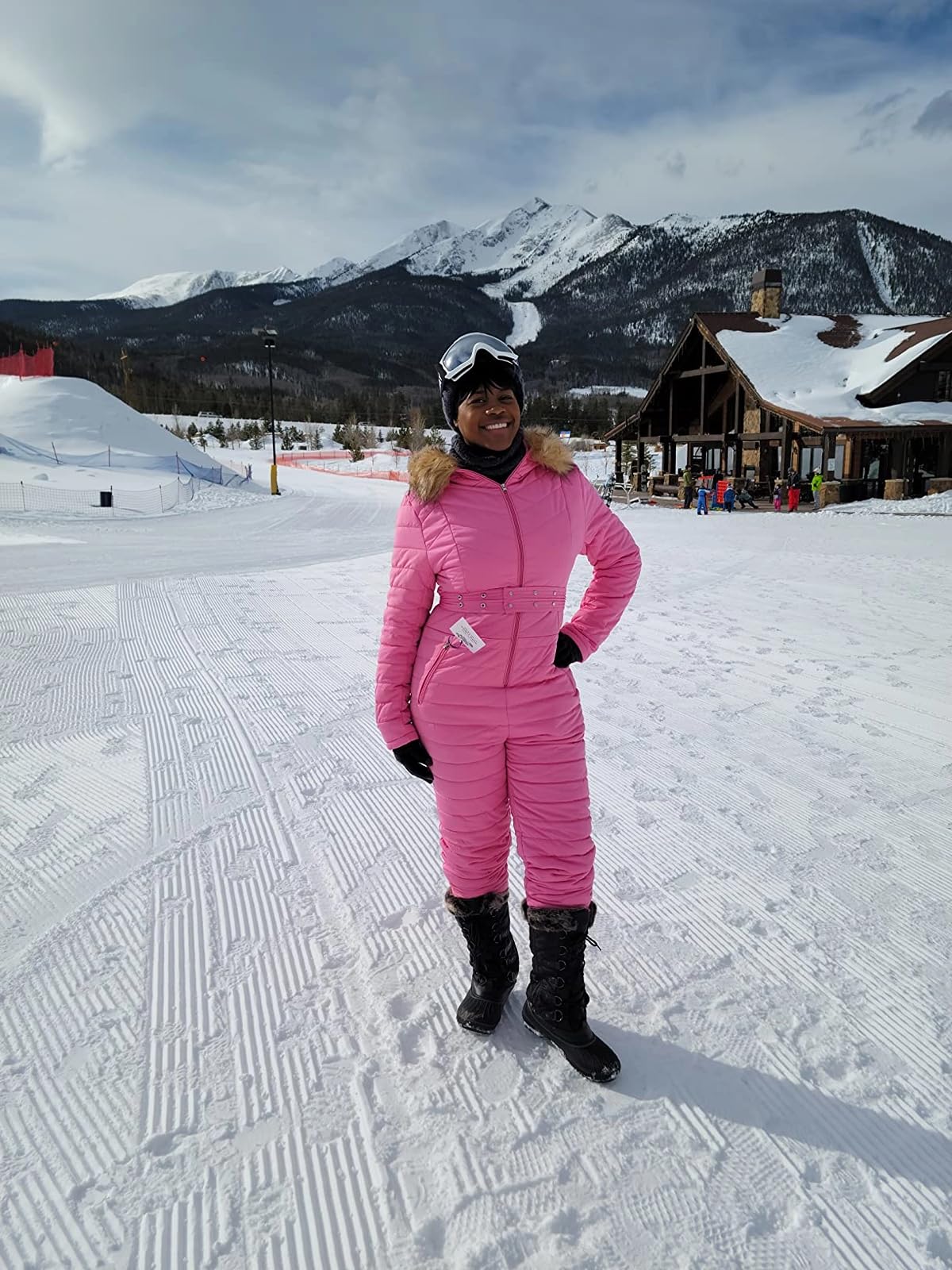 Cicy Bell Womens One Piece Ski Suits Winter Outdoor Sports Jumpsuit Fur Collar Coat Windproof Waterproof Hooded Snowsuit