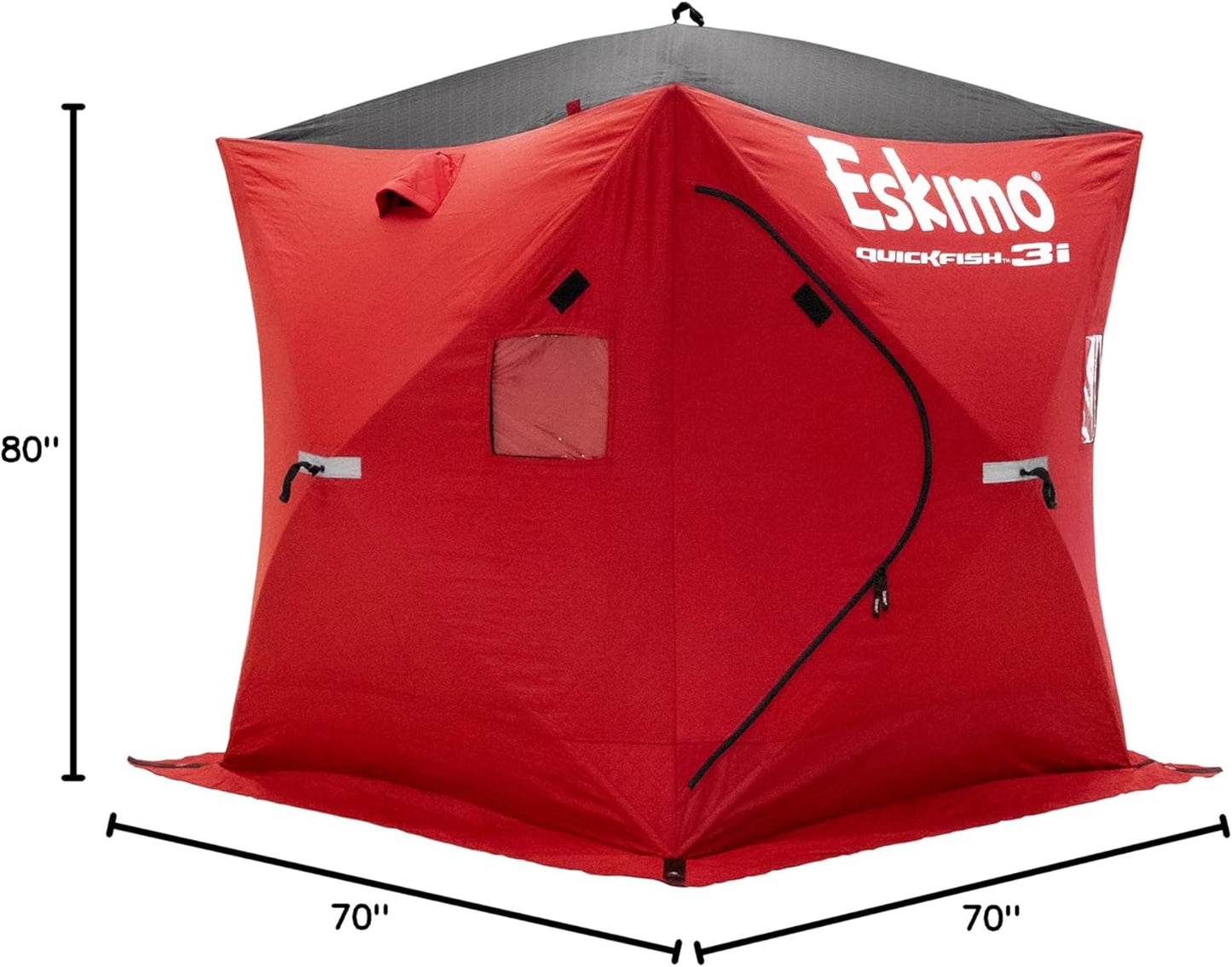 Eskimo 69445 Quickfish 3i Insulated Pop-Up Portable Hub-Style Ice Fishing Shelter, 34 Square Feet of Fishable Area, 3 Person Shelter, Red