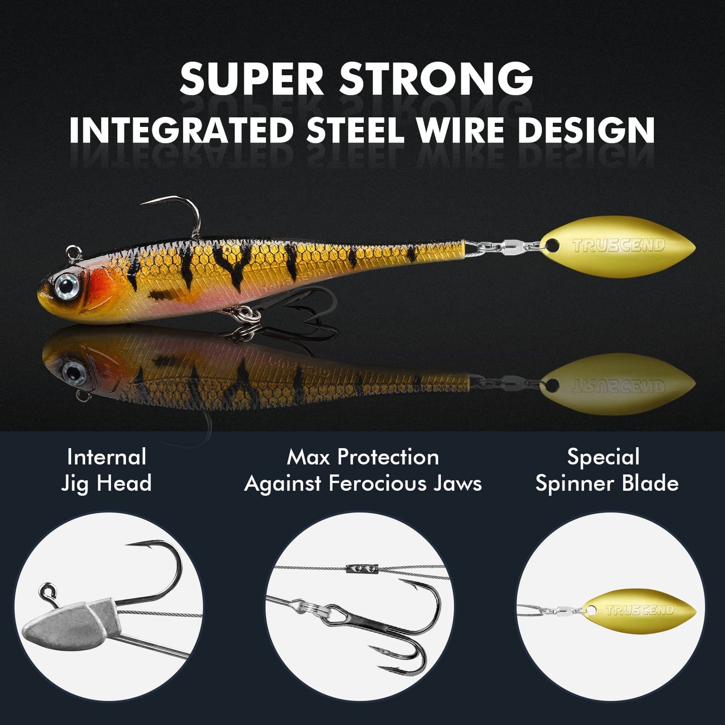 TRUSCEND Easy Catch Pre-Rigged Soft Lures, Vibrating Swim Action, Trembly Sinking Move, Amazing Soft Swimbait for Family Fishing, Well-Made Fishing Lures for Bass Trout Crappie Walleye Pike Redfish