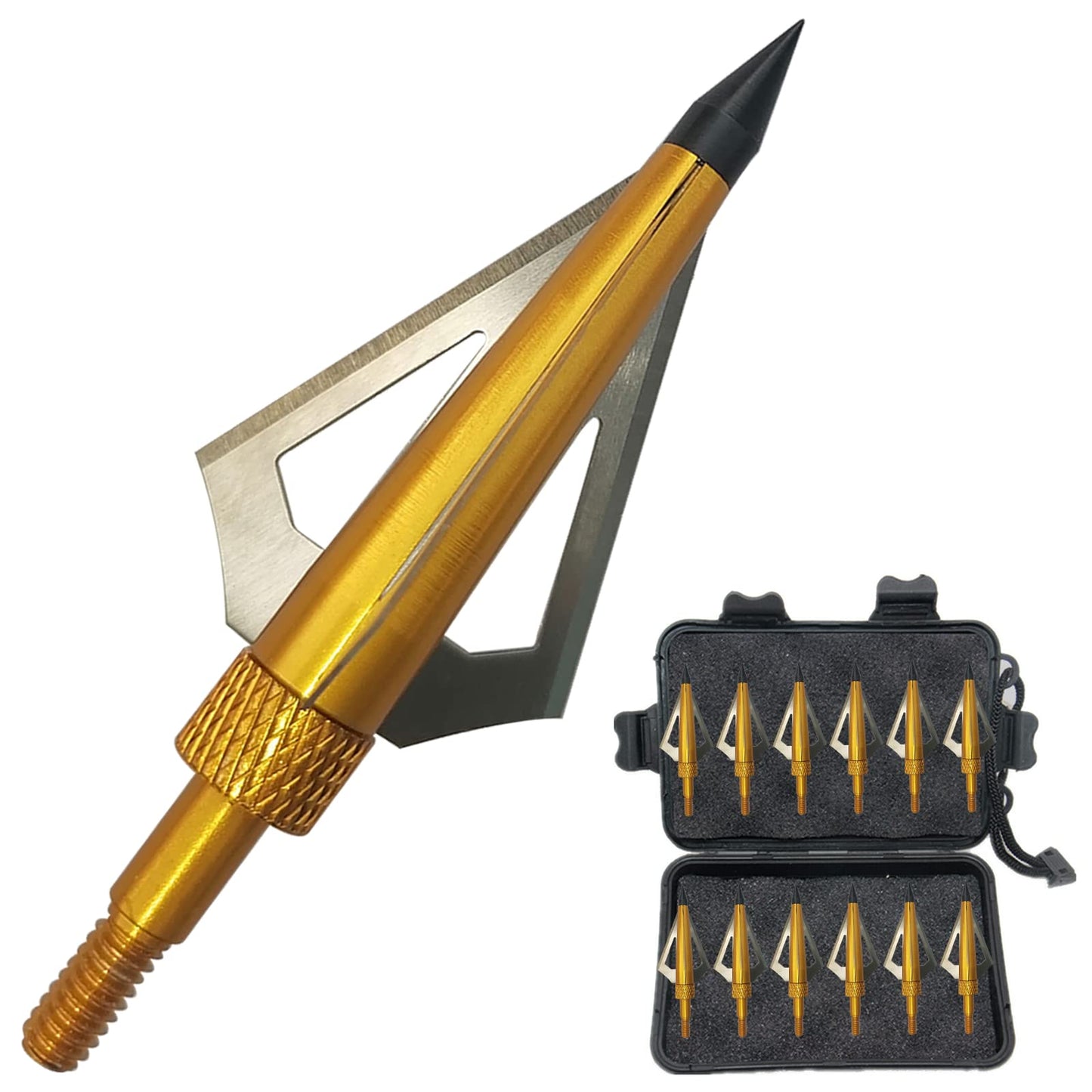 12pcs Archery Broadheads 3 Fixed Steel Blade 125 Grain Hunting Arrowheads Fit for Compound Bow and Crossbow with One Black Plastic Portable Broadheads Case