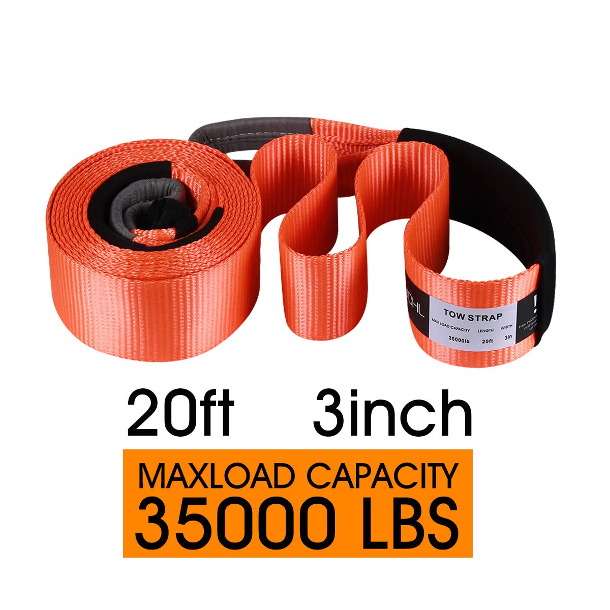 Tow Strap with Hooks 2in X20Ft Recovery Strap 10,000LB Break Strengthened Towing Rope for Towing Vehicles in Roadside Emergency