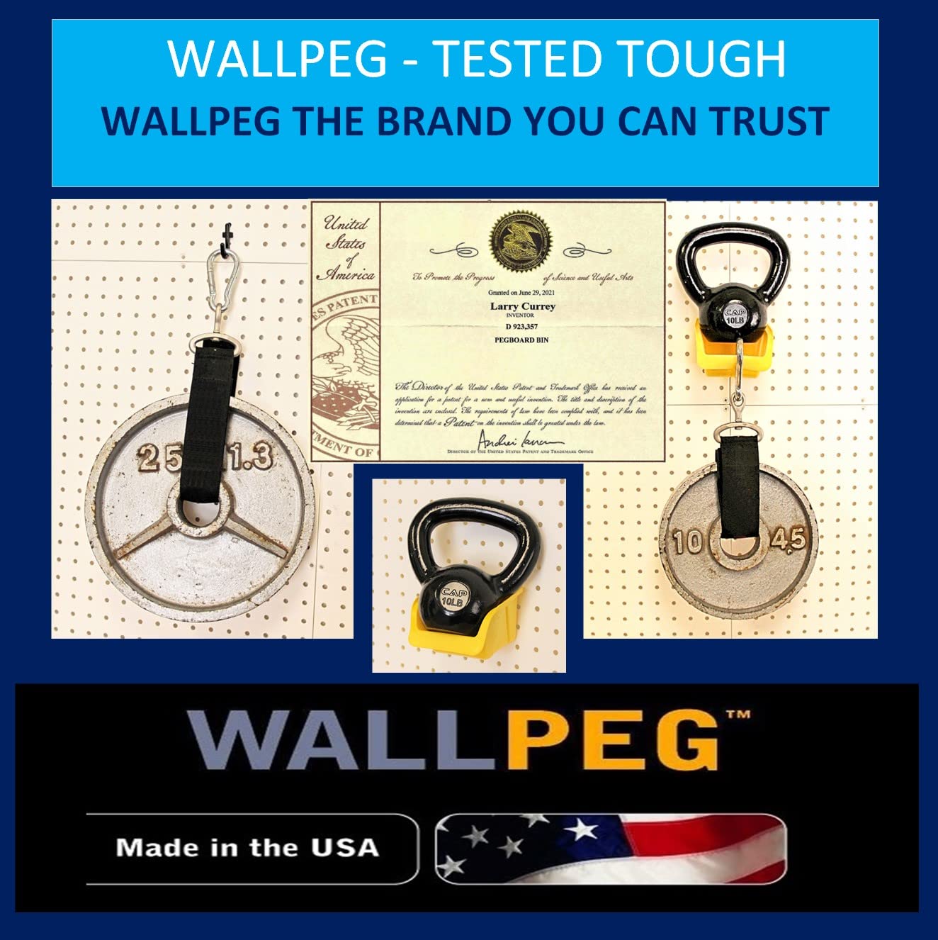 WallPeg Pegboard Wall Organizer - 96” Wide | 4 Pack 24”x16” Heavy Duty Plastic Peg Boards | Made in USA | Garage Tool Storage, Workshop, Craft Room, Office Wall Organizer | Tuff Peg-Board Panels