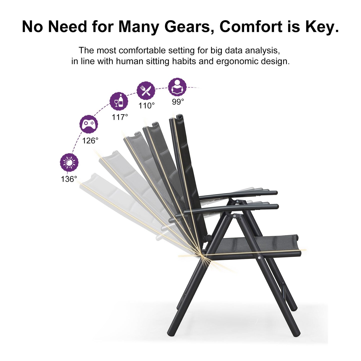 PURPLE LEAF 9 Pieces Outdoor Patio Dining Set with 8 Folding Portable Chairs and 1 Rectangle Aluminum Table, Foldable Adjustable High Back Reclining Chairs with Soft Cotton-Padded Seat, Grey