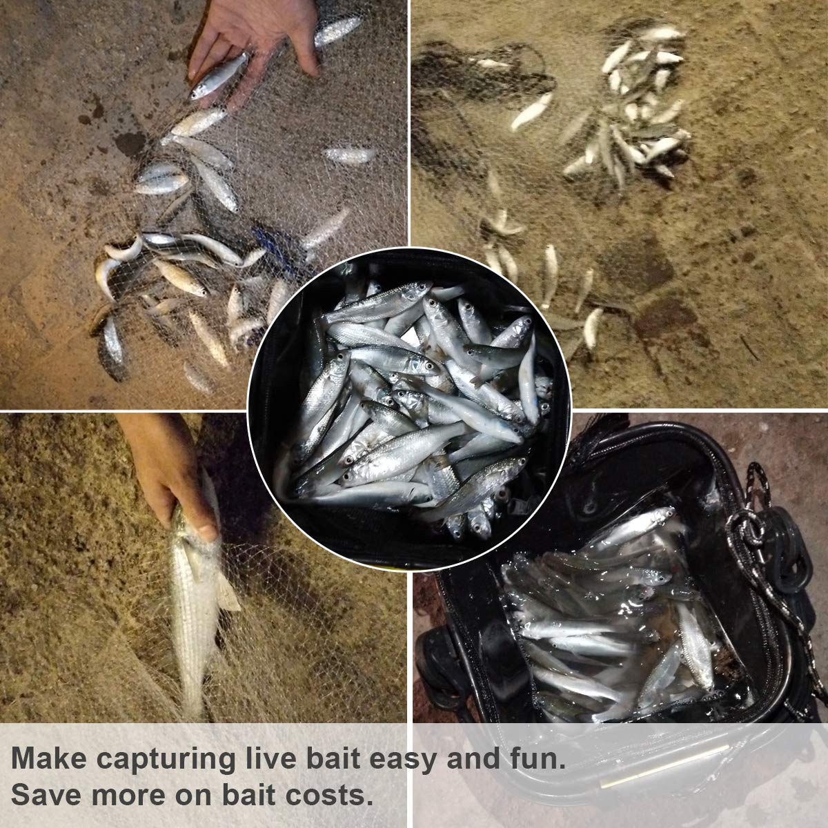 Drasry Saltwater Fishing Cast Net for Bait Trap with Heavy Sinkers Fish Throw Net. Size 3ft/4ft/5ft/6ft/7ft/8ft/9ft/10ft Radius Freshwater Nets