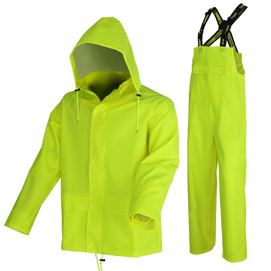 Men's Workwear PRO Rain Suit - Waterproof Jacket and Bib Pants 3-piece Set for Ultimate Safety and Comfort