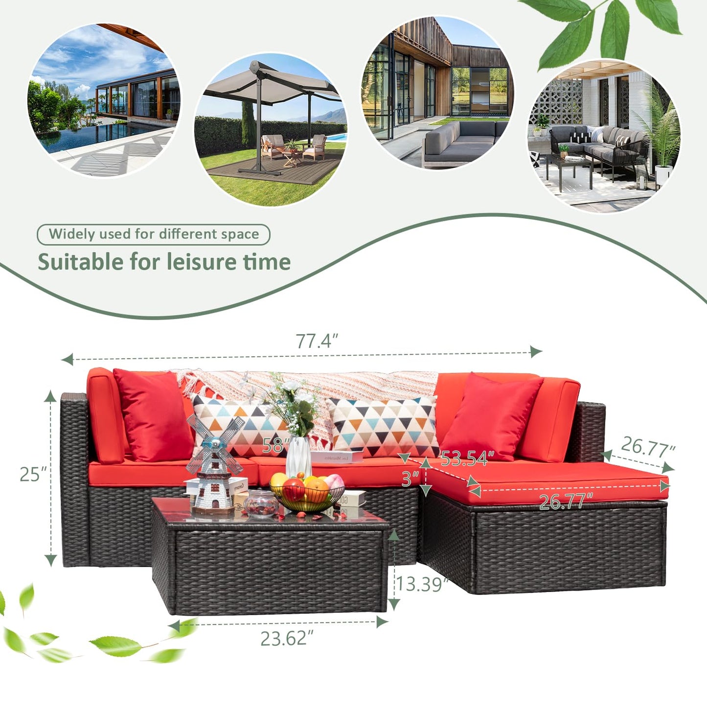 Devoko 5 Pieces Patio Furniture Sets All Weather Outdoor Sectional Patio Sofa Manual Weaving Wicker Rattan Patio Seating Sofas with Cushion and Glass Table(Beige)