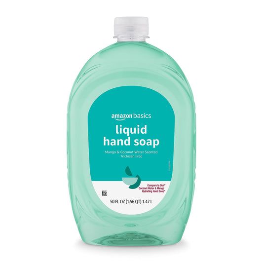 Amazon Basics Liquid Hand Soap Refill, Mango and Coconut Water Scent, Triclosan-Free, Dermatologist Tested, pH Balanced, Paraben-Free, 50 Fl Oz (Pack of 1) (Previously Solimo)